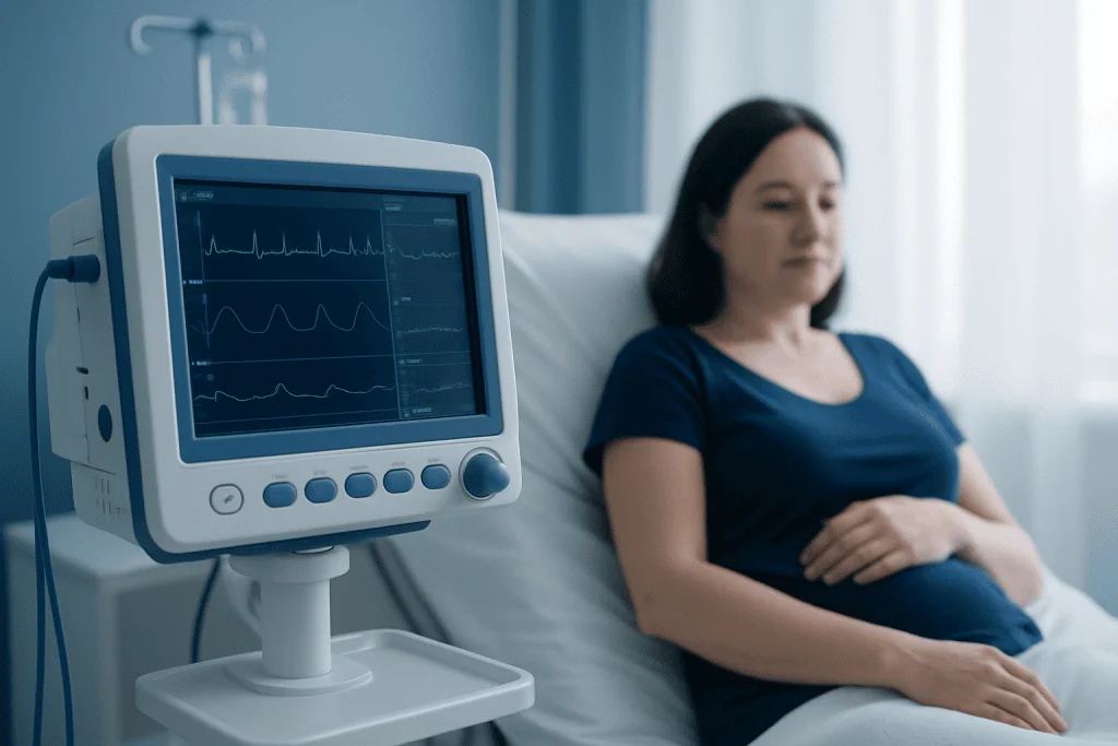Patient in hospital bed monitored by cardiac device at Acibadem Hospitals.