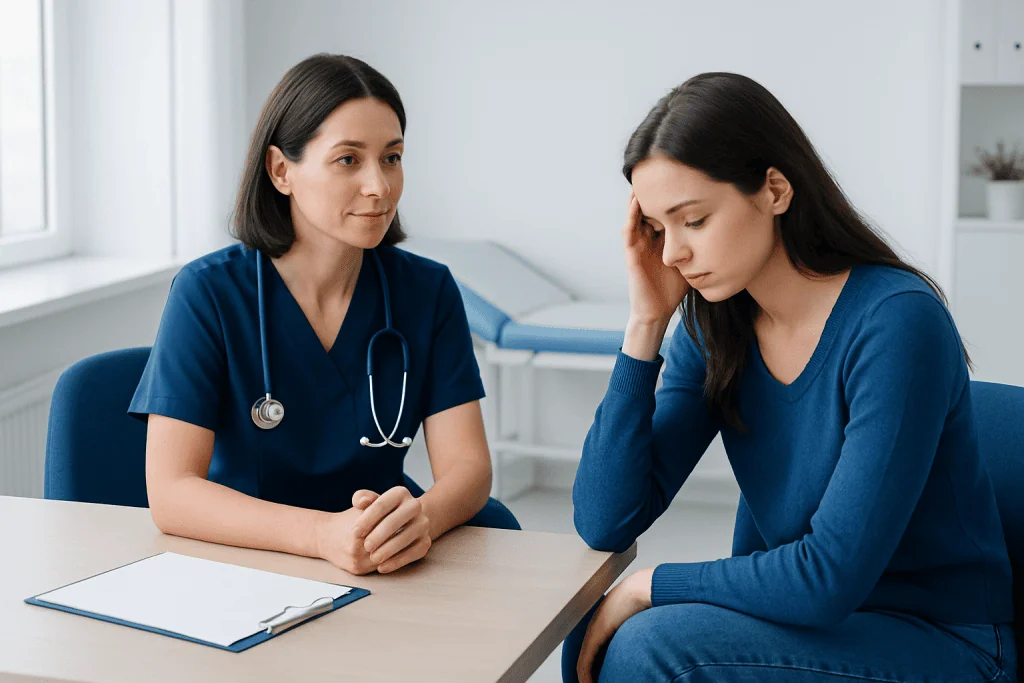 Doctor consulting with a patient in a medical office setting.