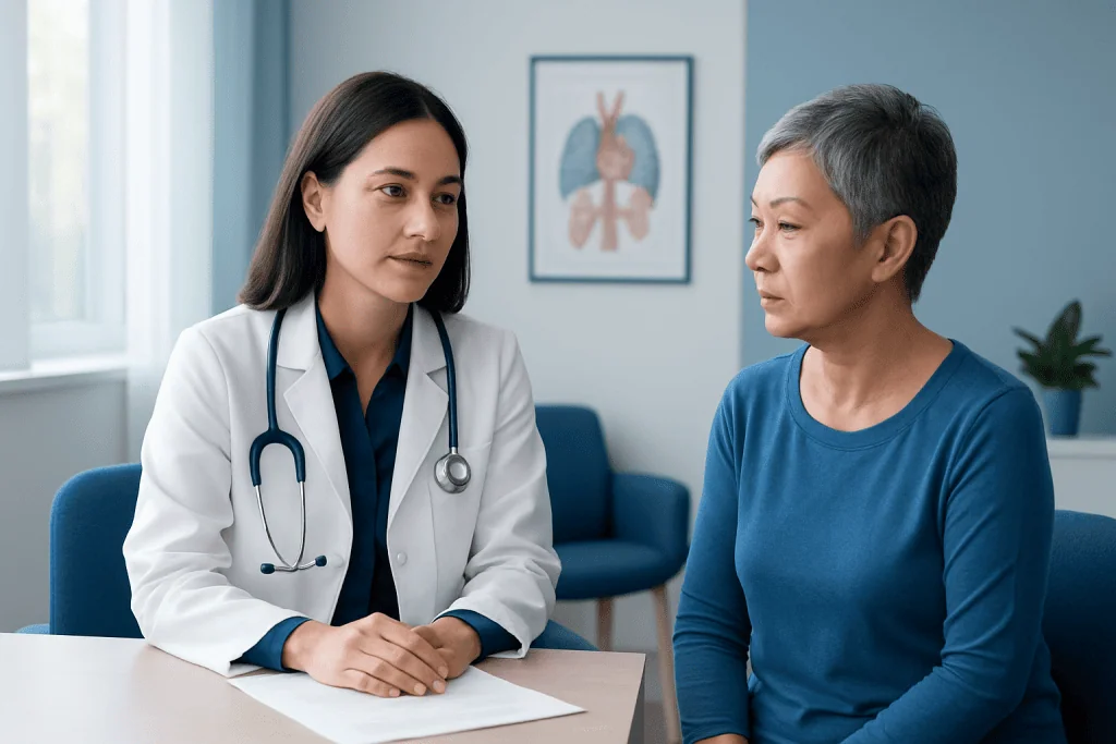 Doctor consulting with a patient in a medical office setting.