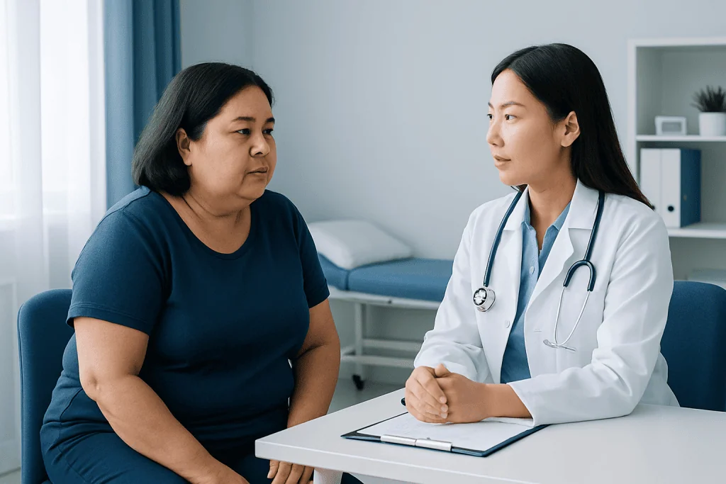 Doctor consulting with a patient in a medical office setting.
