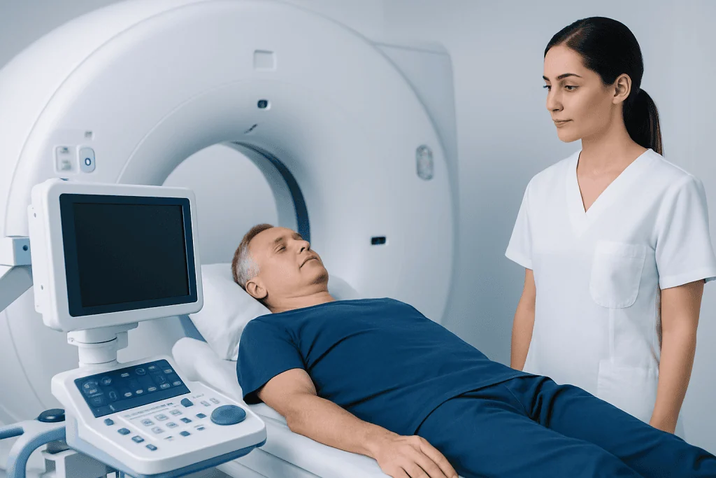 Patient undergoing MRI scan at Acibadem Hospital for neurological assessment.