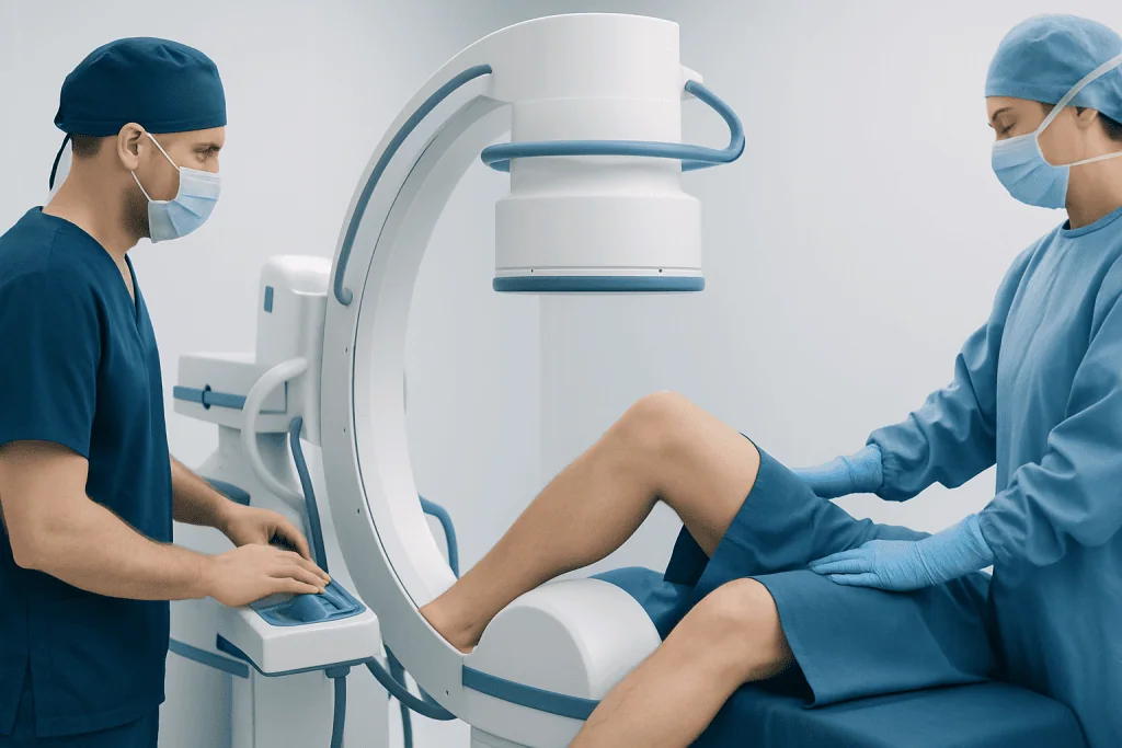 Orthopedic surgery in progress at Acibadem Hospital with medical team and advanced equipment.
