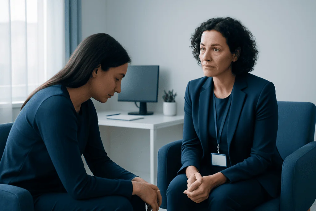 Therapist and patient in a counseling session at Acibadem Hospitals Group.
