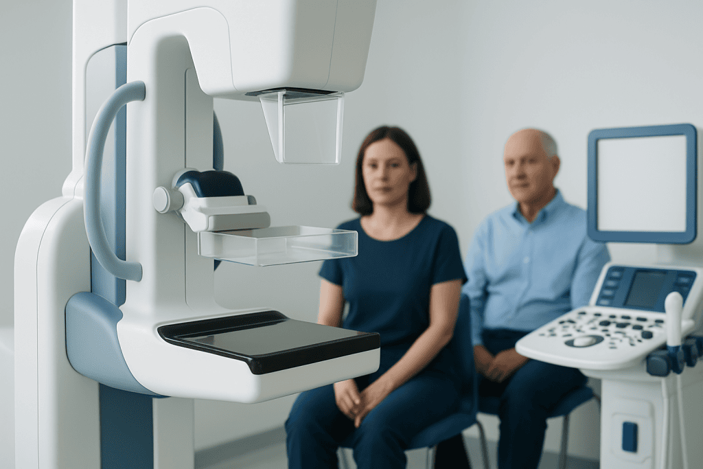 Medical imaging machine with patients in a hospital setting.
