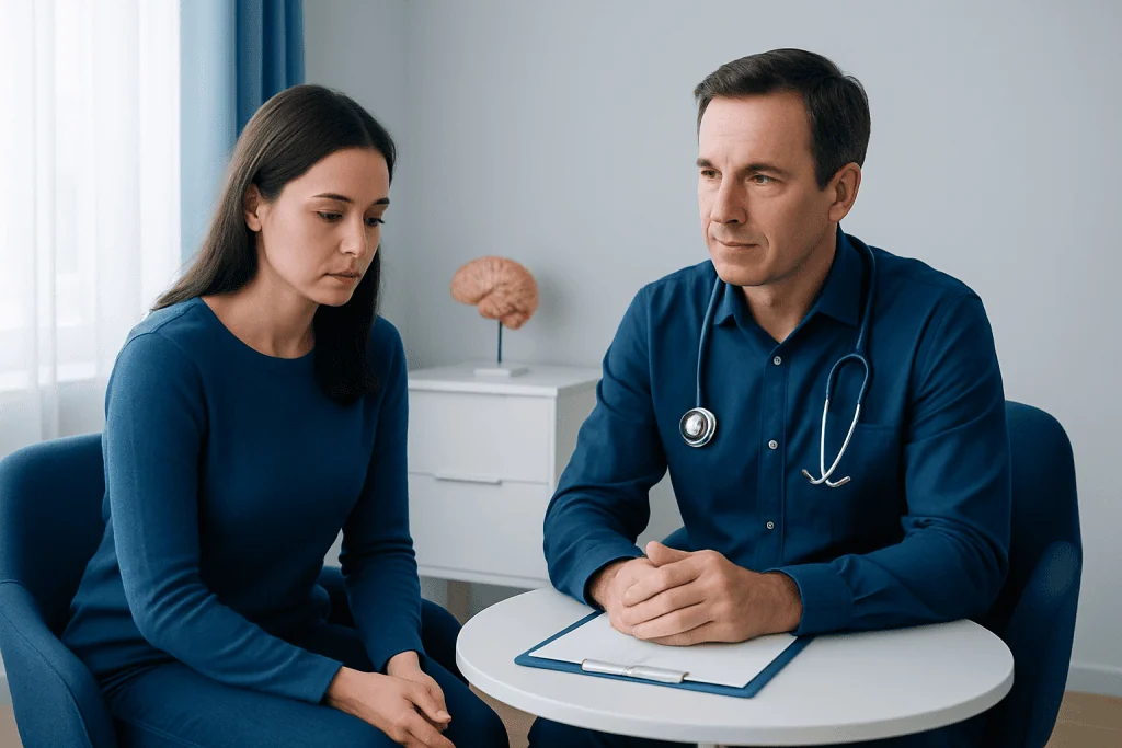 Doctor consulting with a patient in a medical office setting.