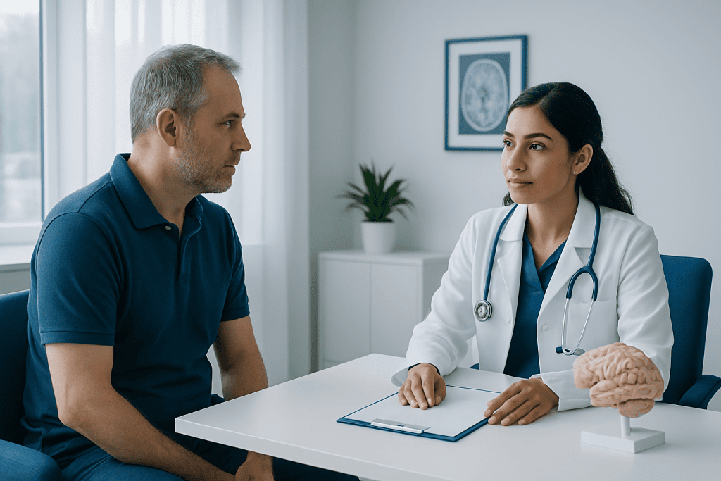 Doctor consulting with a patient in a medical office.