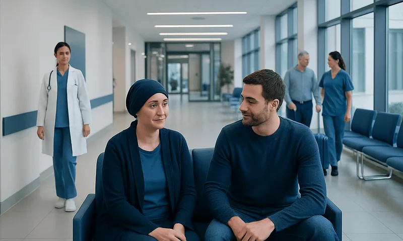 Patients waiting in a hospital corridor at Acibadem Hospitals Group in Turkey.