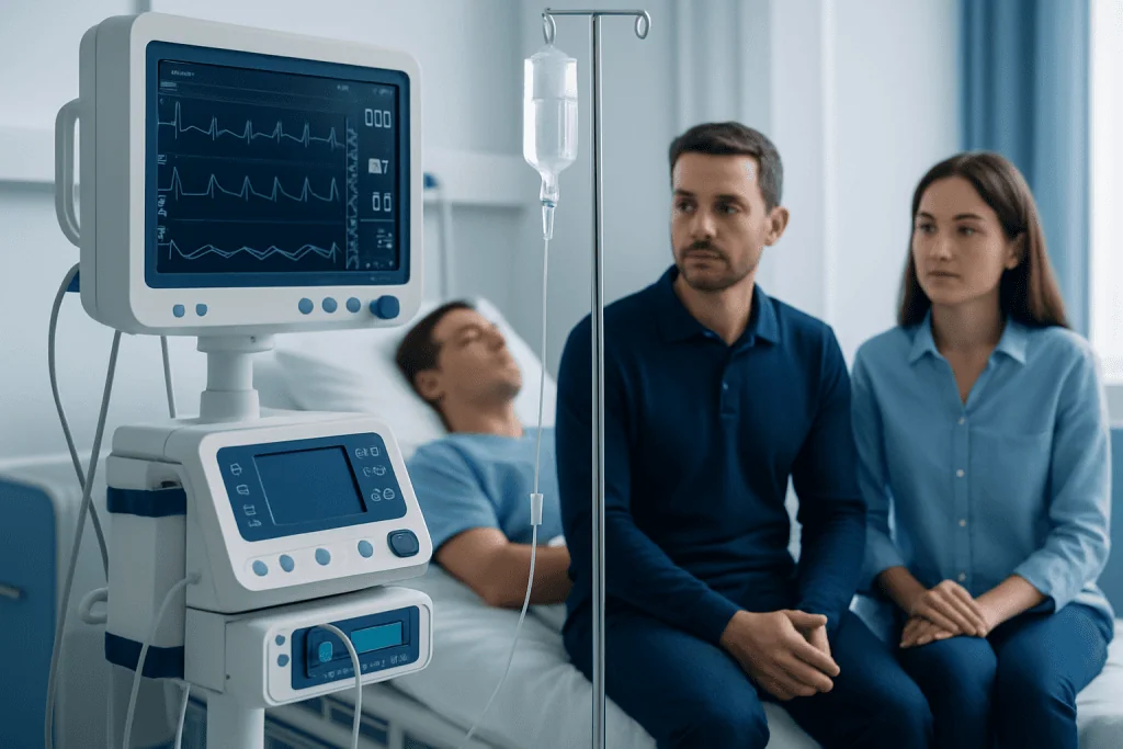 Medical team monitoring patient in hospital room at Acibadem Hospitals Group.