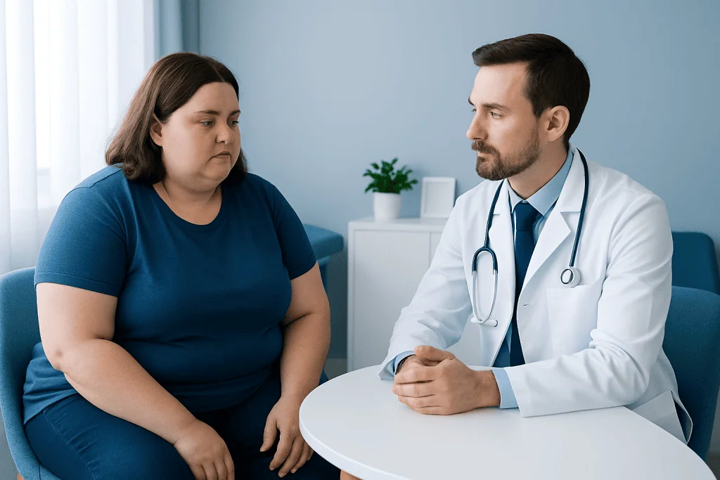 Doctor consulting with a patient about body image after bariatric surgery.