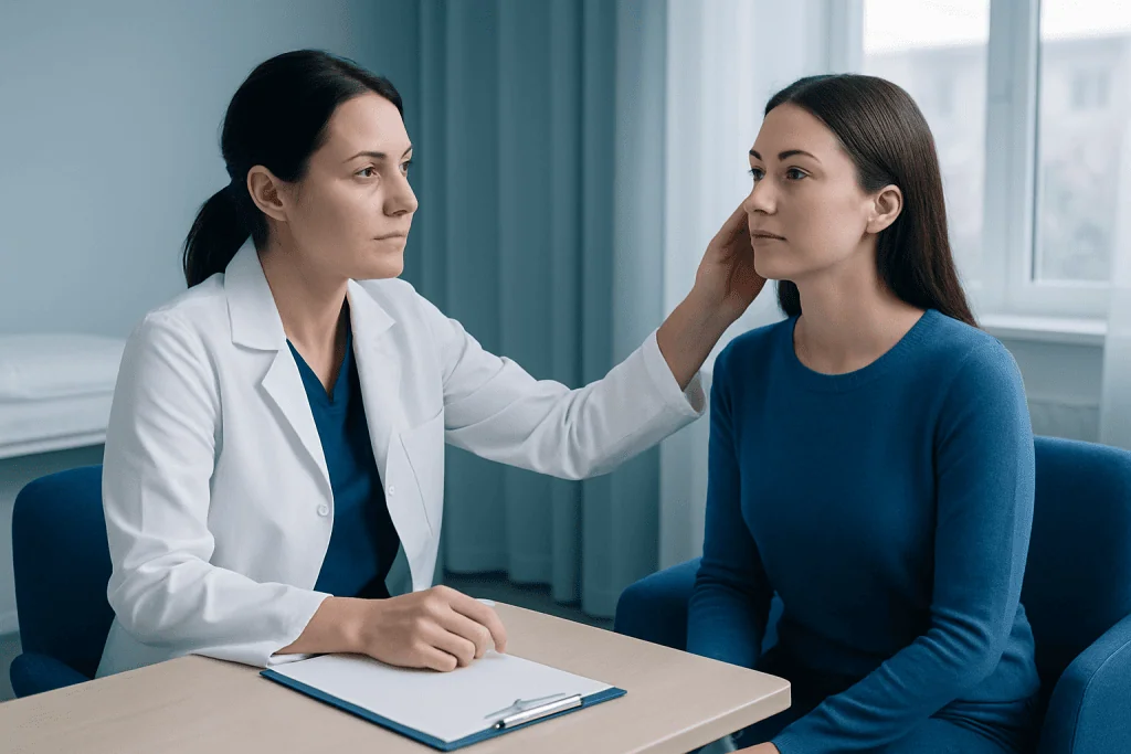Doctor consulting with a patient in a medical office setting.