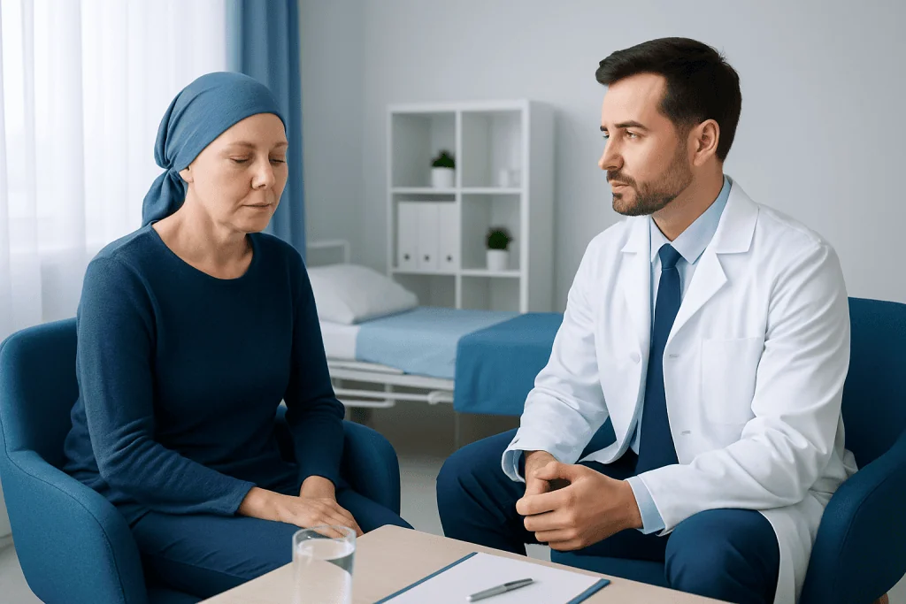 Doctor consulting with a patient in a hospital room in Turkey.