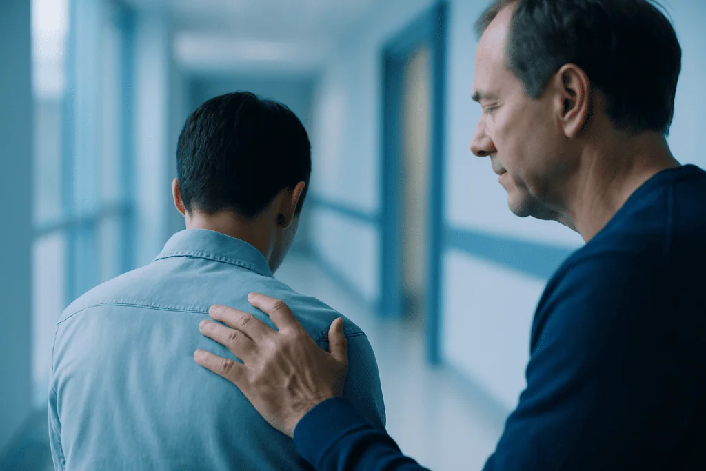 From Diagnosis to Recovery: Managing Ewing Sarcoma Effectively 1 Doctor comforting a young patient in a hospital corridor.
