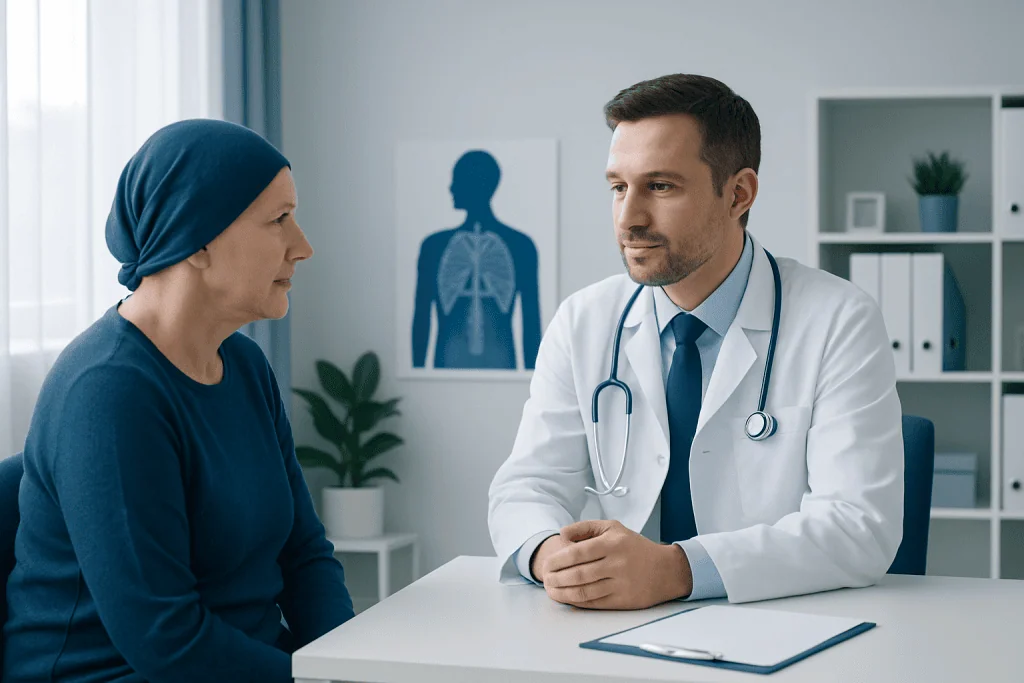 Doctor consulting with a female patient in a medical office.
