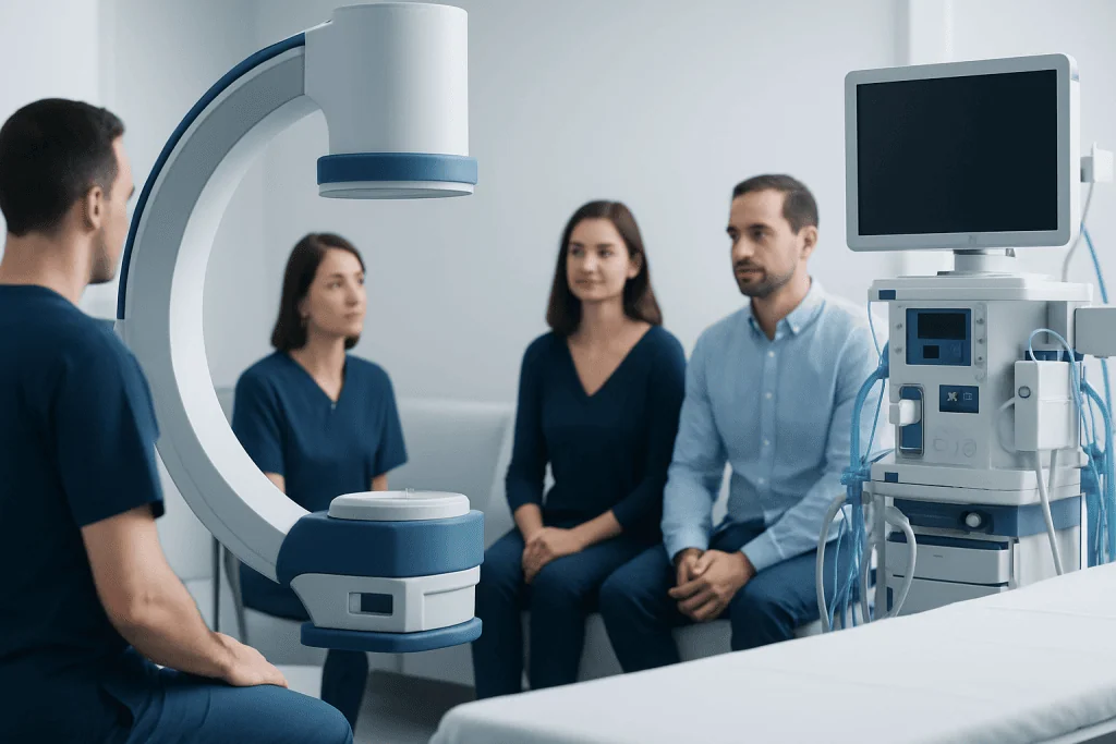 Medical team preparing for a diagnostic imaging procedure at Acibadem Hospital.