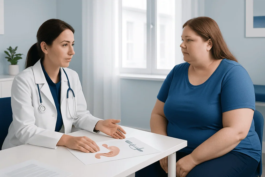 Doctor consulting with a patient about weight loss options at Acibadem Hospitals.