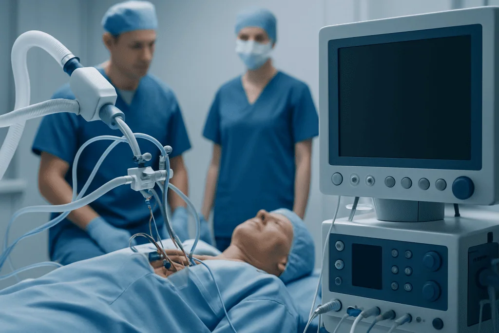 Surgeons perform off-pump coronary artery bypass surgery on a patient.