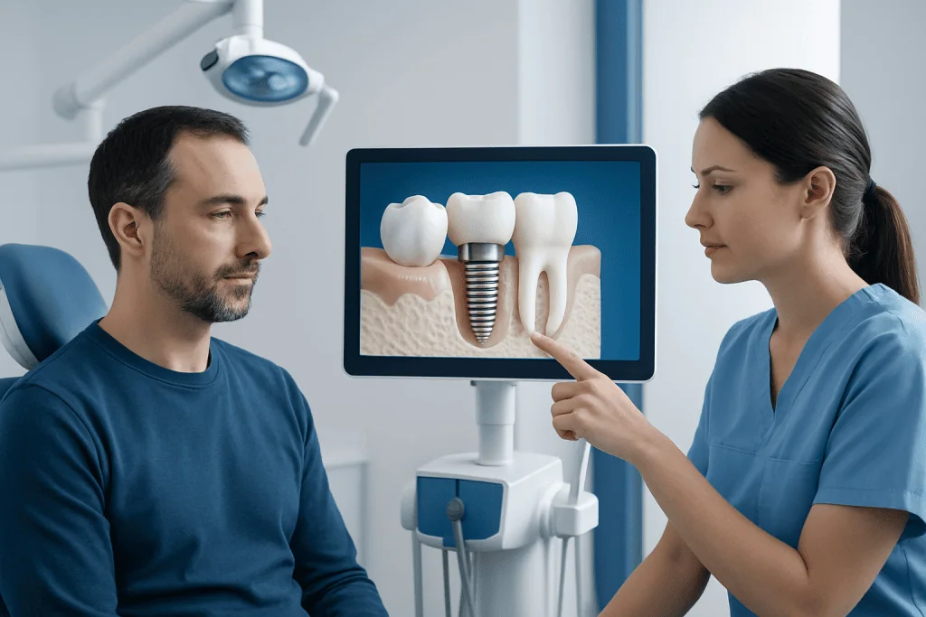 Dental implant consultation with 3D imaging at Acibadem Hospitals Group.