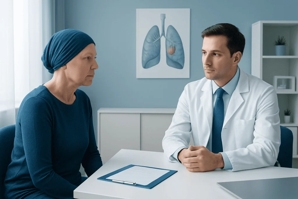 Doctor consulting with a female patient in a medical office.