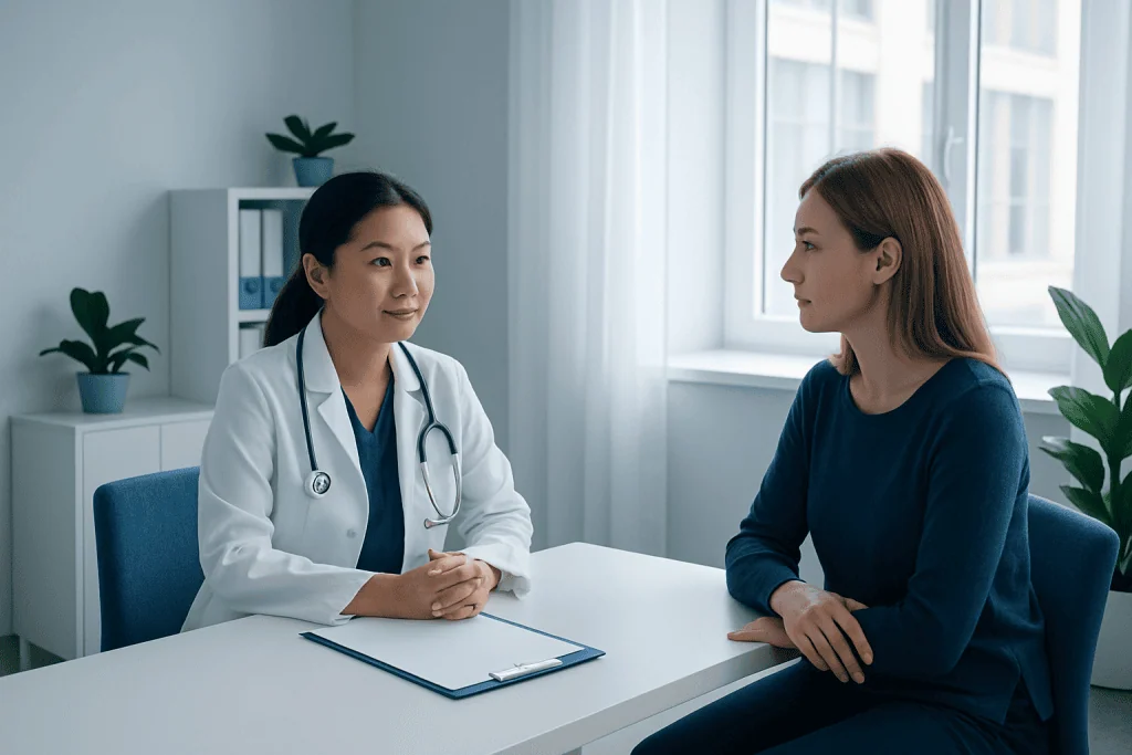 Doctor consulting with a patient in a modern clinic setting.