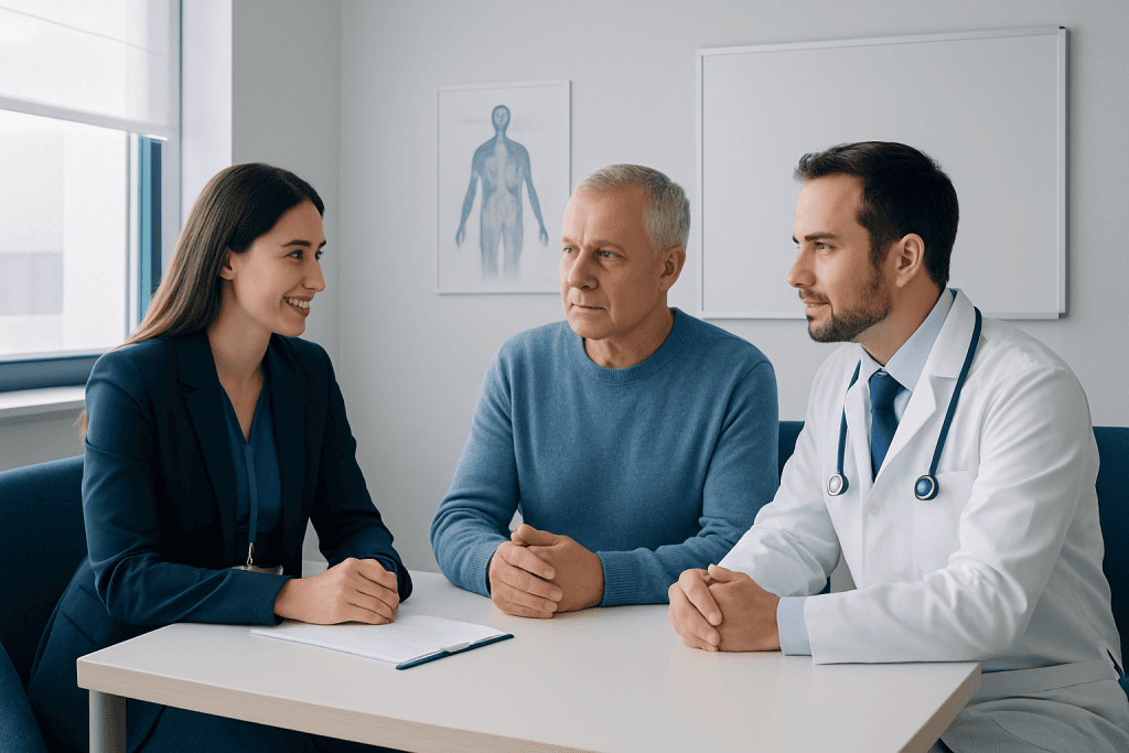 Medical consultation with doctor and patient at Acibadem Hospital.