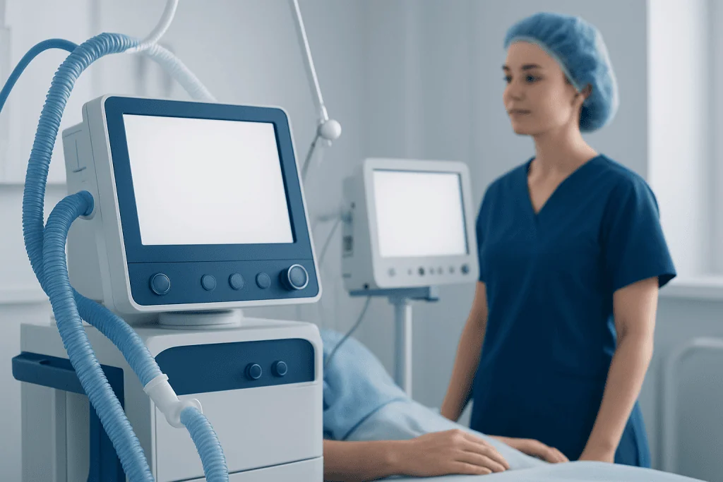 Medical professional monitoring patient with advanced hospital equipment.