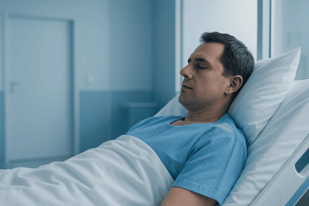 How Long Does Body Image Concerns Continue After Knee Replacement during early recovery? 1 Patient resting in hospital bed after knee replacement surgery.