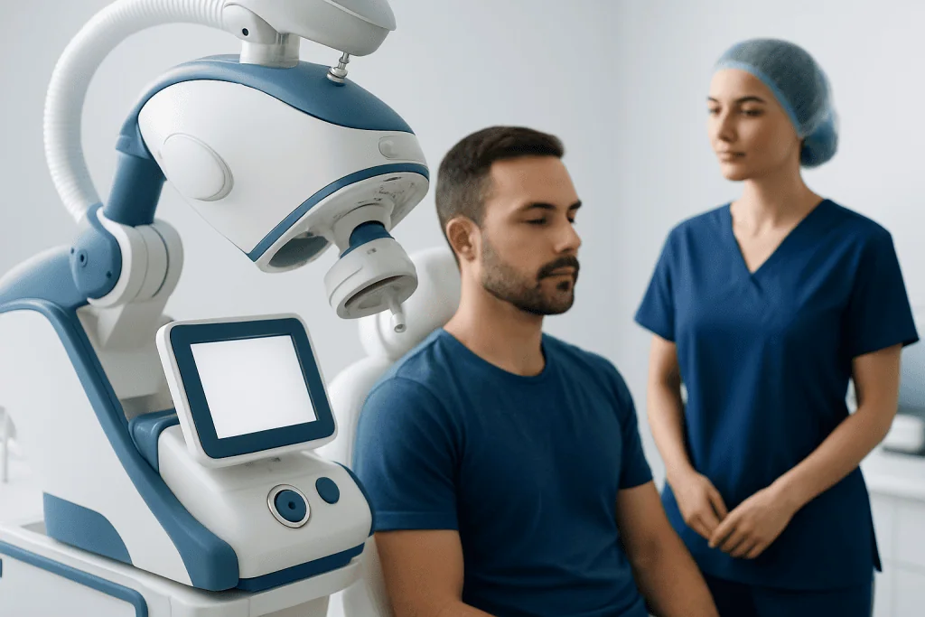 Advanced robotic hair transplant device at Acibadem Hospital.