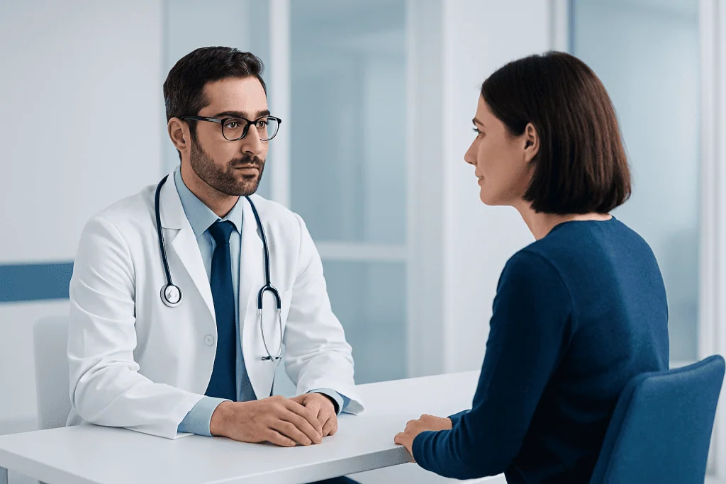 How Medical Teams Prepare Patients for Acl Reconstruction with Modern Healthcare Technology 1 Doctor consulting with a female patient in a modern hospital setting.