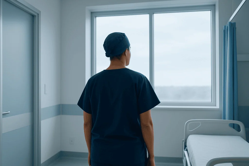 How Modern Medicine Is Changing Dialysis Alternative for American Patients 1 Healthcare professional looking out hospital window with bed in room.