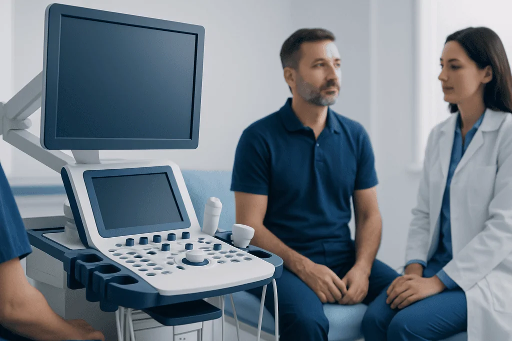 Doctor and patient during a health screening consultation at Acibadem Hospital.