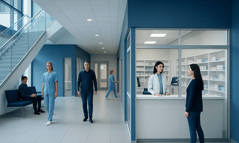 Over-the-Counter Medicines in Turkey: What Is Safe to Buy 13 Modern hospital corridor with staff and patients in a healthcare facility.