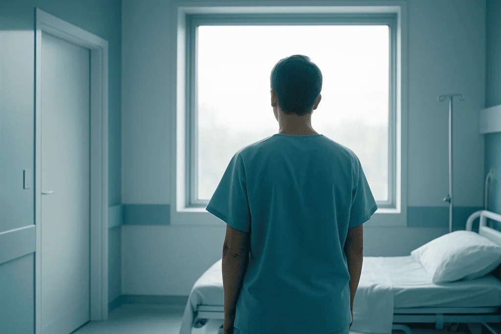 How Precision Medicine Improved Breast Lift with Safer Recovery Support 1 Patient in hospital room looking out window, awaiting treatment or recovery.