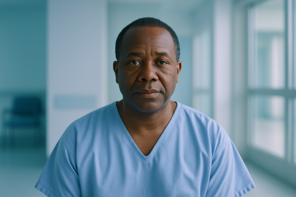 How Recovery Planning Improves Outcomes After Advanced Mri Screening Through Advanced Treatment Planning 1 Healthcare professional in a hospital corridor wearing blue scrubs.