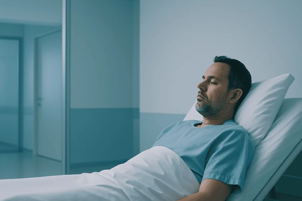 How Specialists Support Patients After Brain Tumor Surgery with Safer Recovery Support 1 Patient resting in hospital bed after brain tumor surgery at Acibadem Hospital.