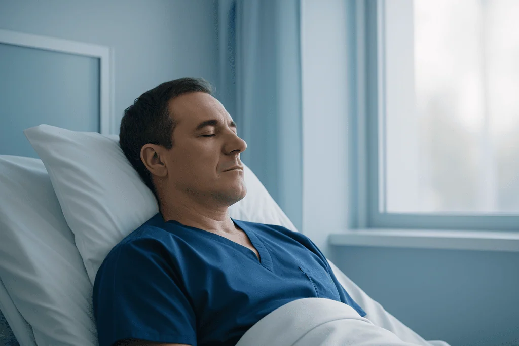 How Specialists Support Patients After Dialysis Alternative with Safer Recovery Support 1 Male patient resting in hospital bed with eyes closed.