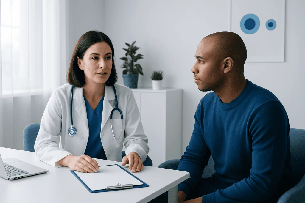 Doctor consulting with patient in a medical office at Acibadem Hospitals Group.
