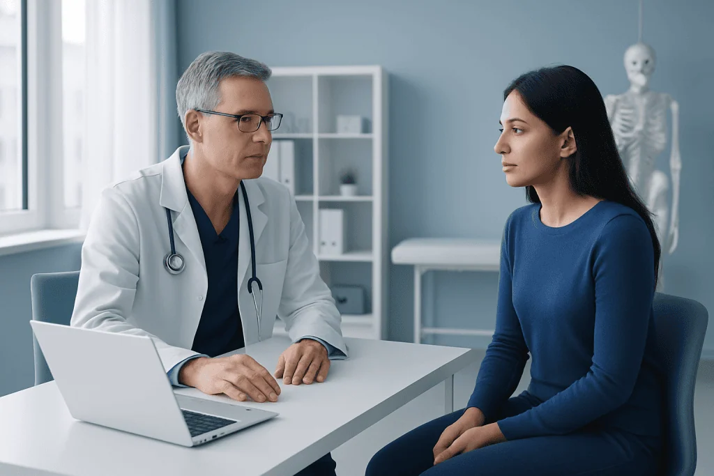 Doctor consulting with a patient in a modern medical office.