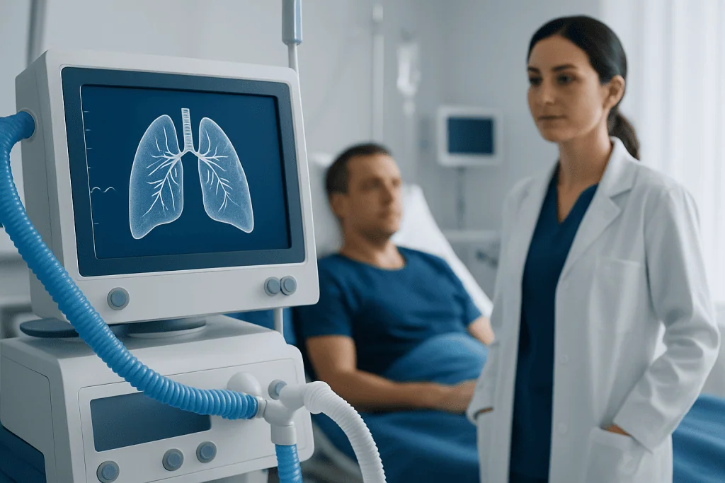 Medical professional monitoring lung health with advanced imaging technology.