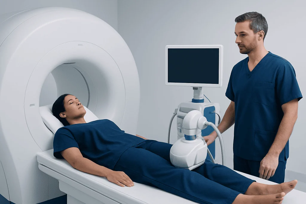 Patient undergoing MRI-guided focused ultrasound treatment at Acibadem Hospital.