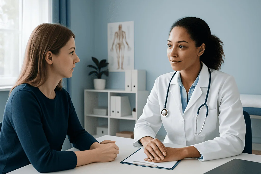 Doctor consulting with a patient in a medical office setting.