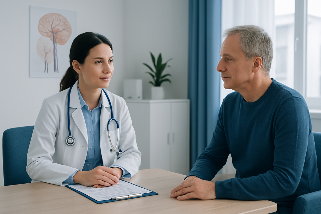 Doctor consulting with a patient in a medical office at Acibadem Hospitals Group.