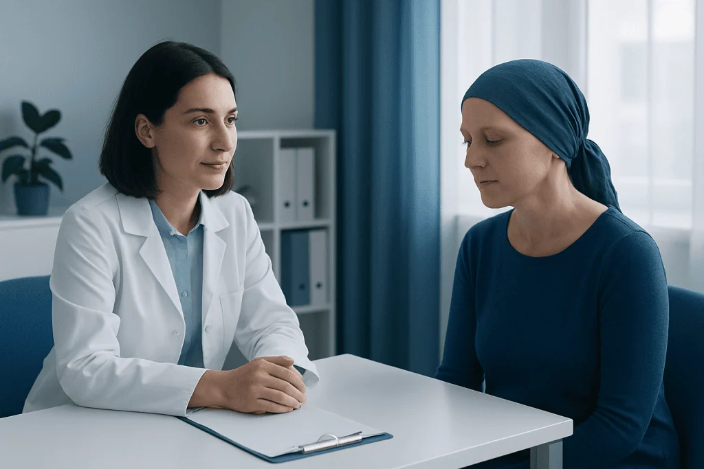 Doctor consulting with a patient in a medical office setting.