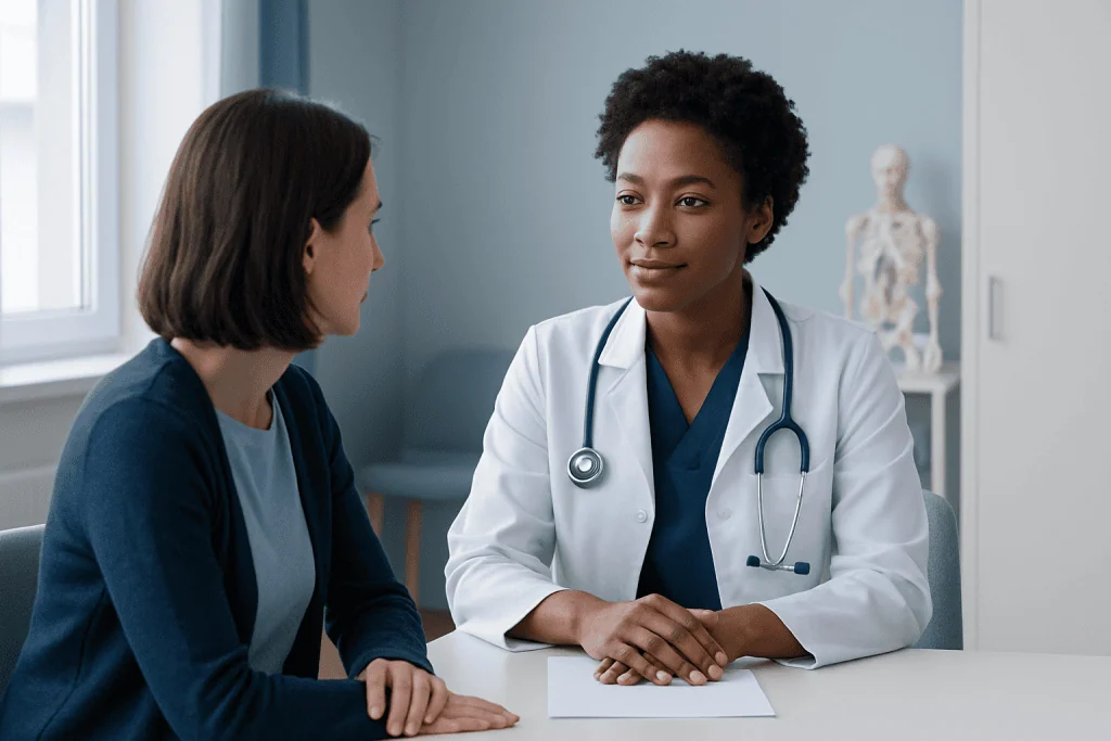 Doctor consulting with a patient in a medical office at Acibadem Hospitals Group.