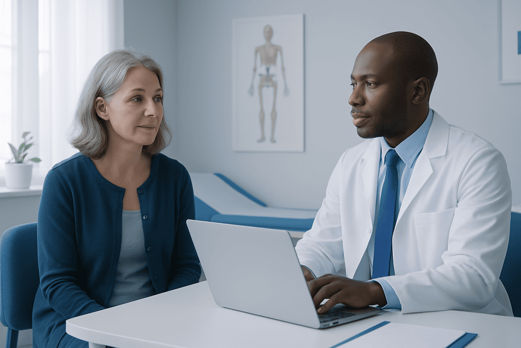 Doctor consulting with a patient in a medical office setting.