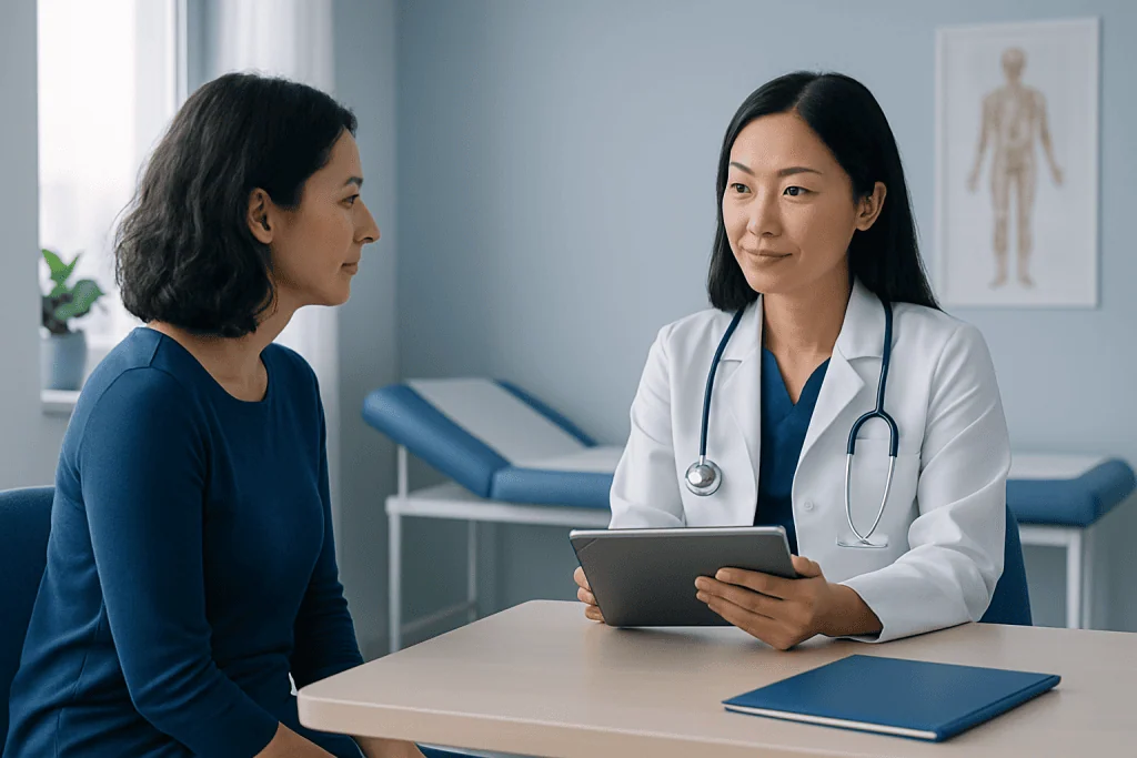 Doctor consulting with a patient in a medical office setting.