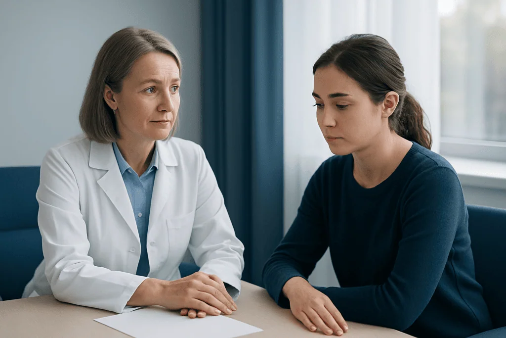 Doctor and patient discussing pre-surgery preparations at Acibadem Hospital.