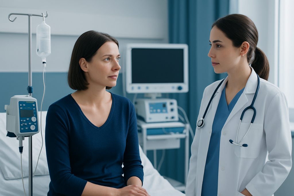 Doctor consulting patient in hospital room at Acibadem Hospitals Group.