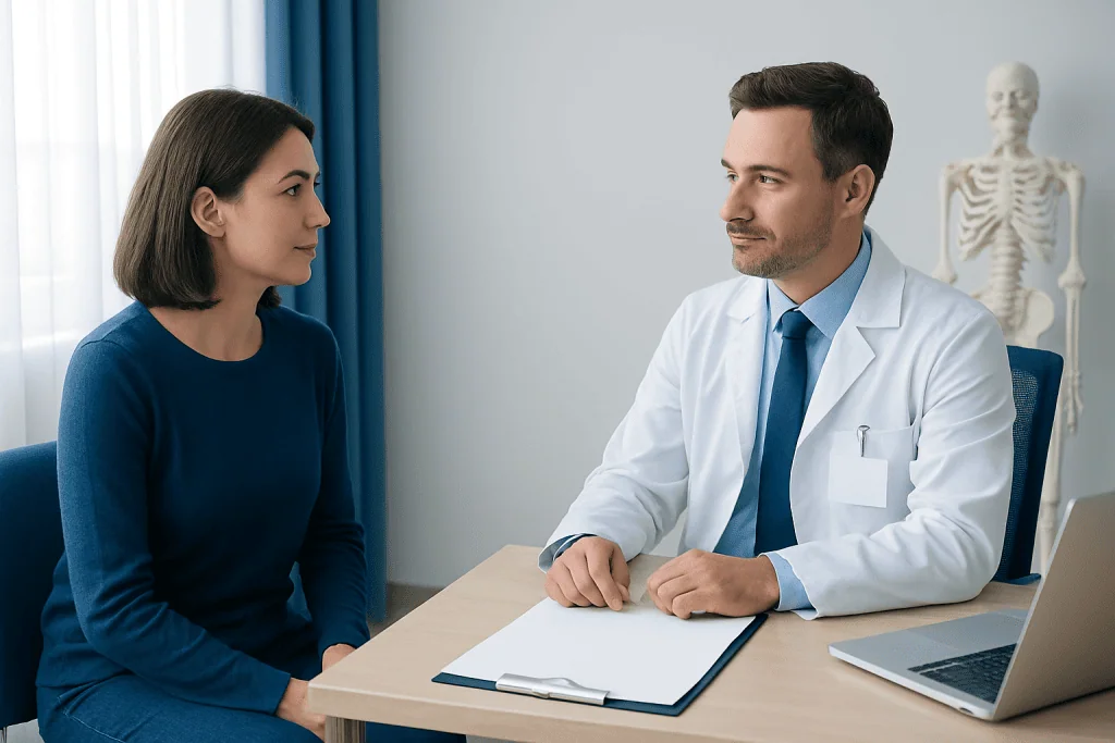 Doctor consulting with a patient in a medical office at Acibadem Hospitals.
