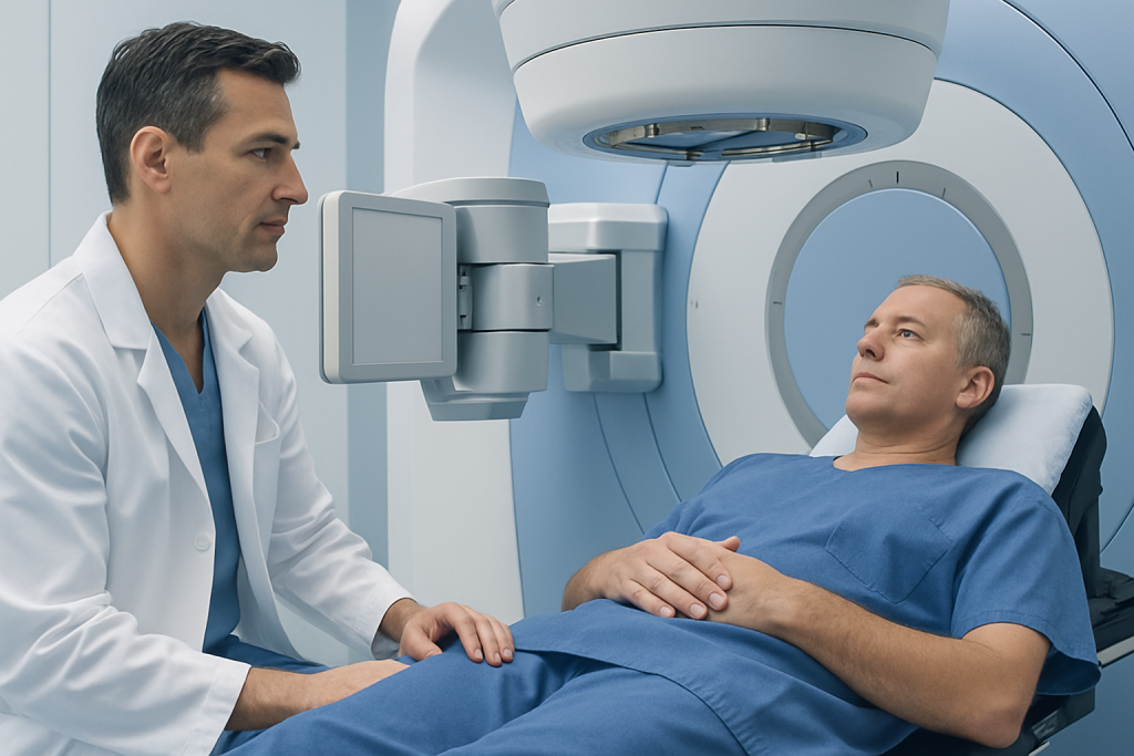 Patient undergoing MRI scan at Acibadem Hospital for prostate health assessment.