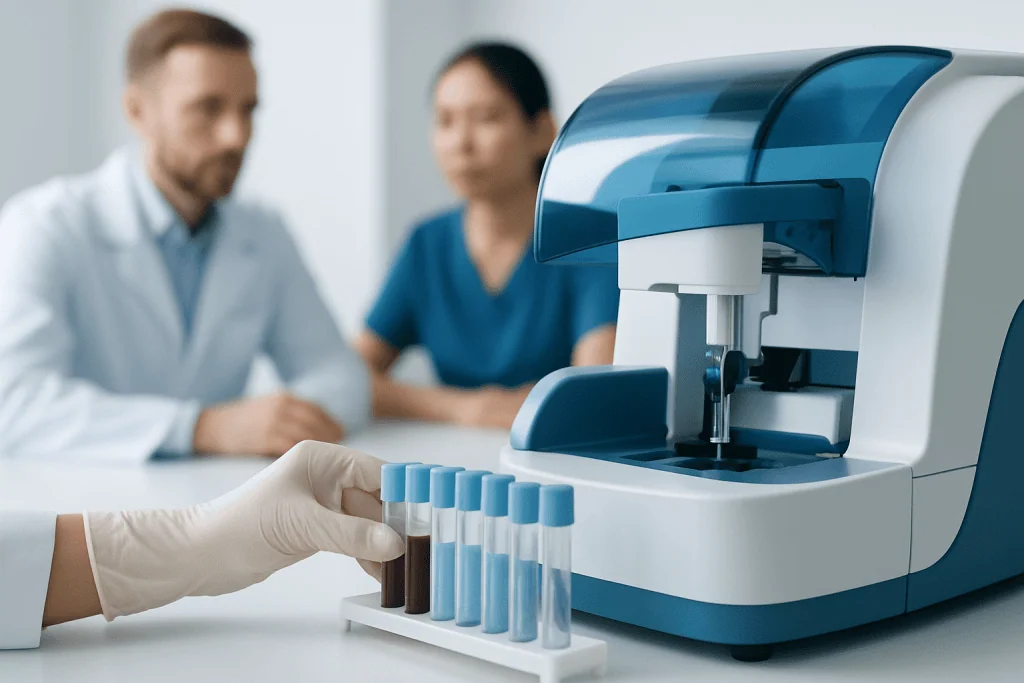Laboratory blood test being prepared for endocrine analysis at Acibadem Hospitals.